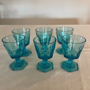 Vtg Hazel Atlas Capri Blue Goblets set of 6 Shines green under UV lights